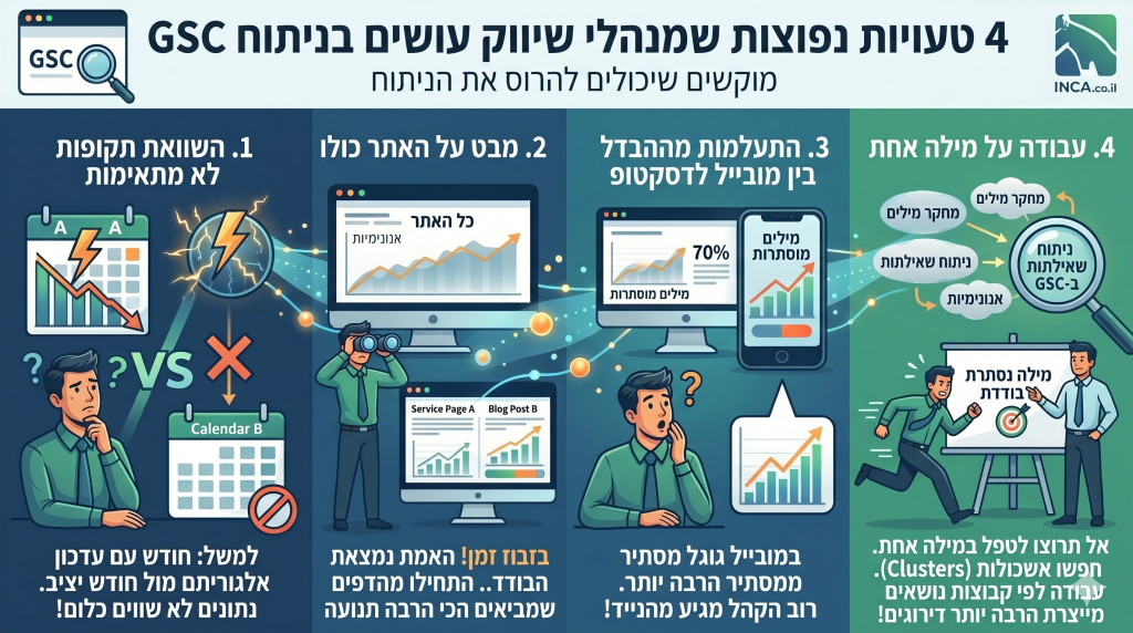 4 טעויות נפוצות שמנהלי שיווק עושים בניתוח GSC