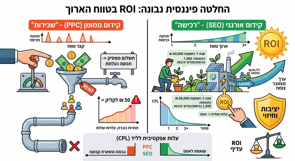 מדוע עלות-תועלת (ROI) של קידום אורגני עולה על זו של קמפיינים ממומנים בטווח הארוך?