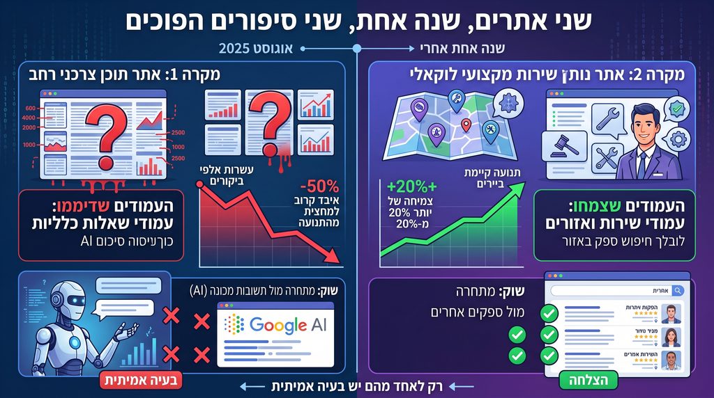 שני אתרים, שנה אחת, שני סיפורים הפוכים