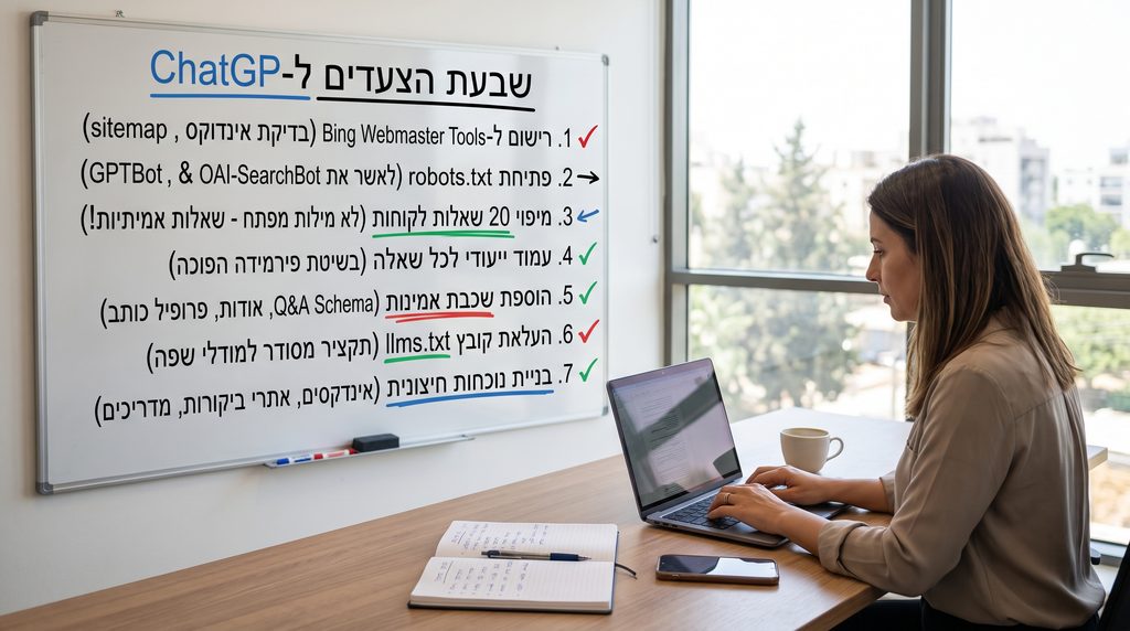 שבעה צעדים שמכניסים אתר ישראלי לתשובות של ChatGPT